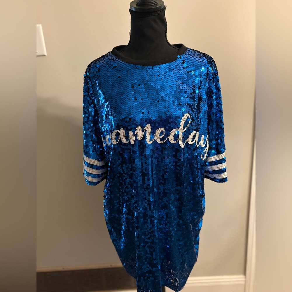 Blue Sequin Mini Dress